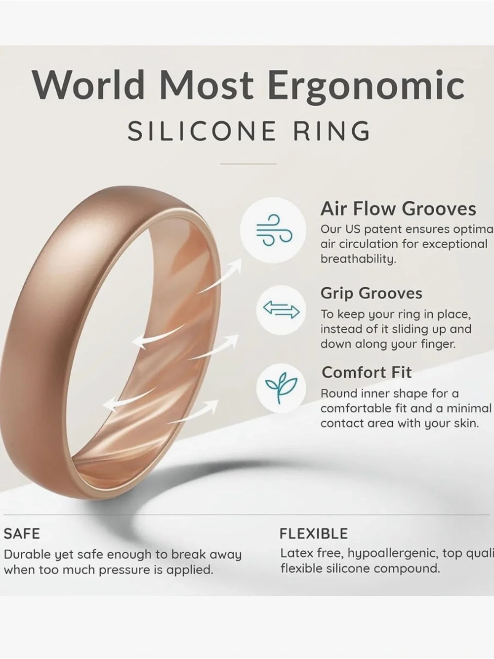 ✨ ThunderFit Silicone Wedding Band Set Neutral Rubber Rings Size 6.5-7 ✨